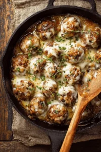 Cheesy Meatballs with Creamy Onion Sauce