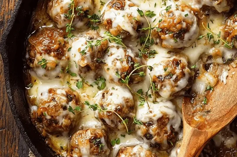 Homemade Cheesy Meatballs with Creamy Onion Sauce