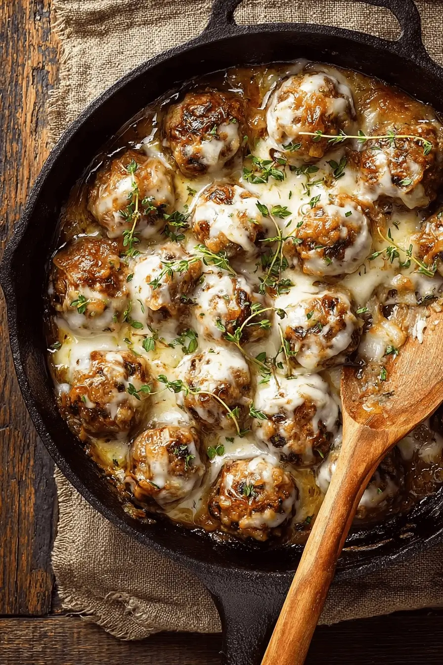 Cheesy Meatballs with Creamy Onion Sauce