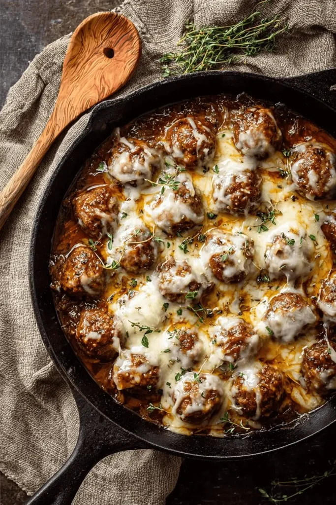 Cheesy Meatballs with Creamy Onion Sauce