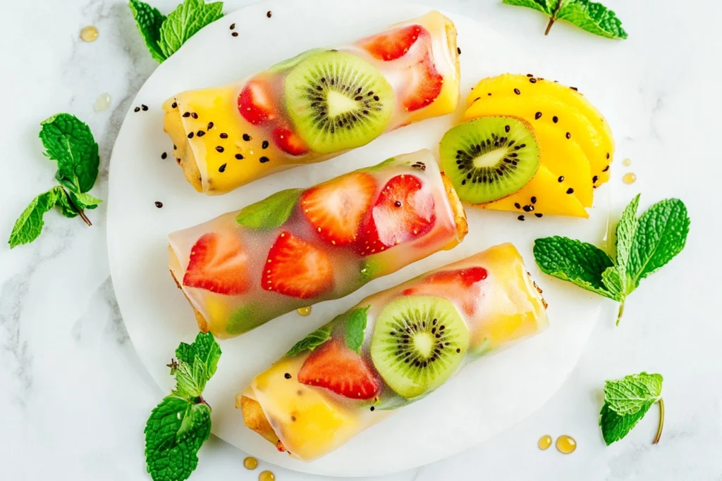 Fruit Rice Paper Rolls with Coulis Dip