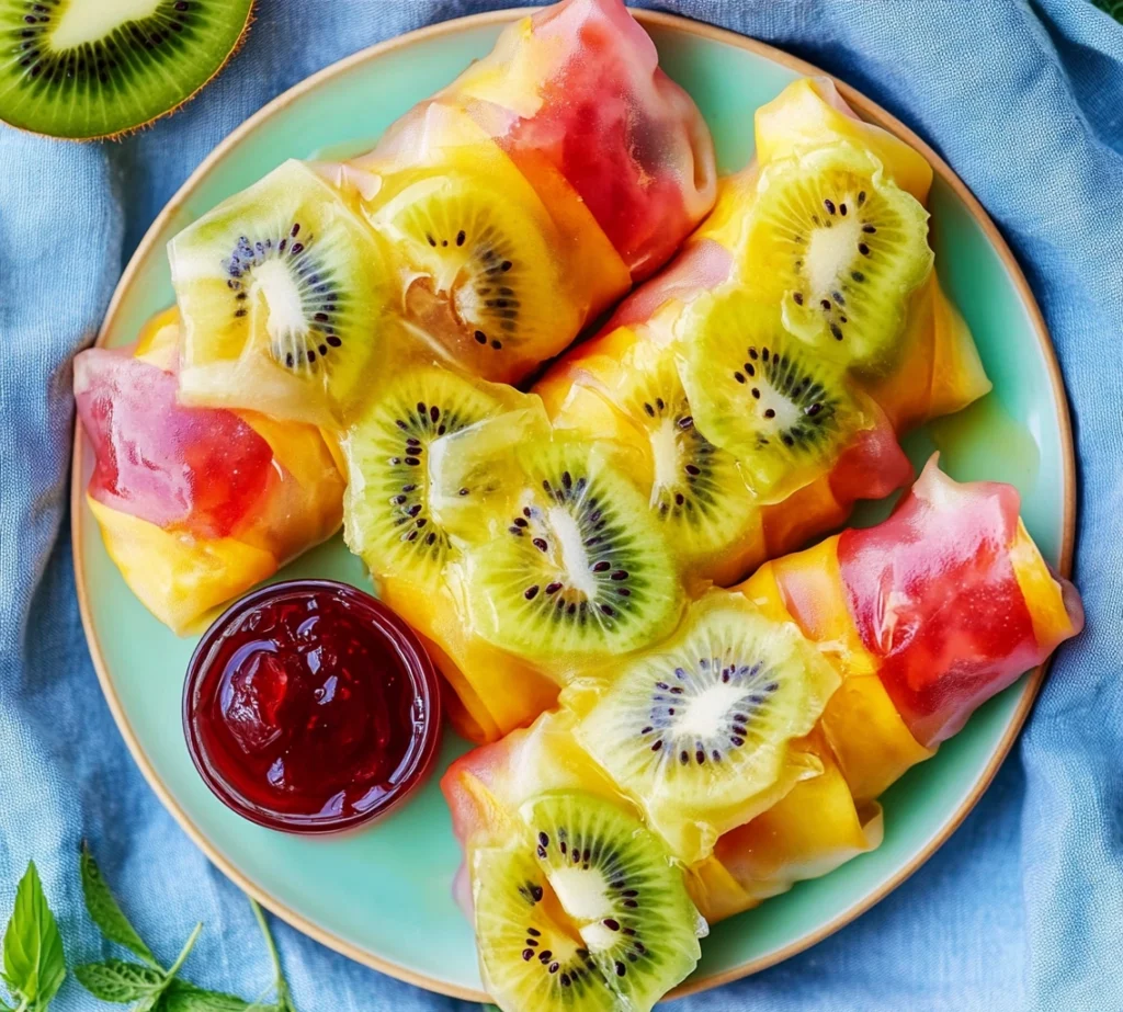 Fruit Rice Paper Rolls with Coulis Dip