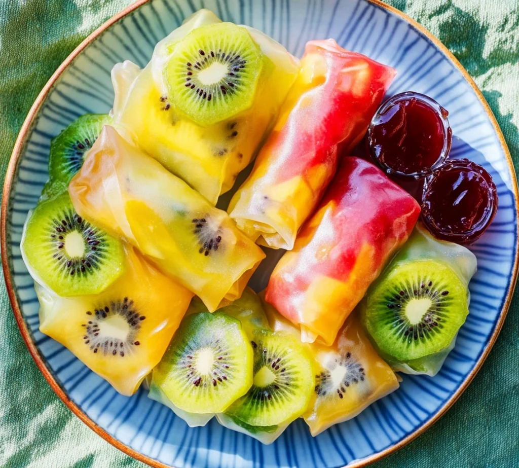 Fruit Rice Paper Rolls with Coulis Dip