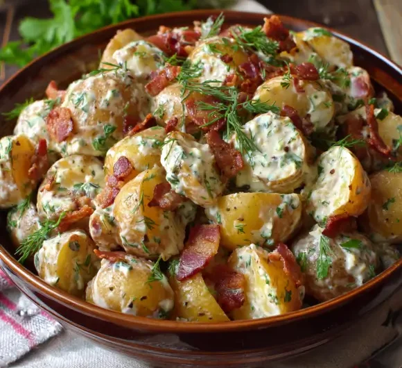 Smashed Potato Salad with Crispy Beef