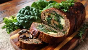 Spinach and Mushroom Stuffed Meatloaf