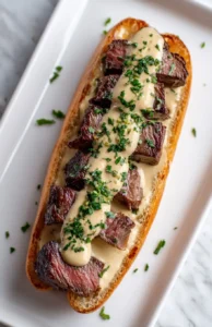 hearty steak and cheese garlic toast