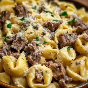 Cheesesteak Tortellini in Creamy Parmesan Sauce