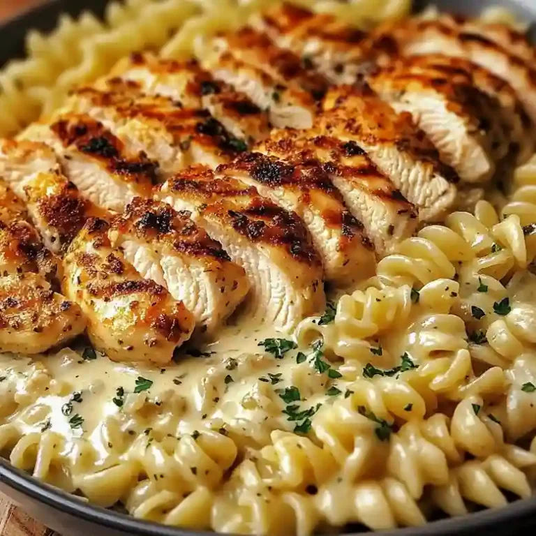Juicy Chicken in Cheesy Italian Herb Alfredo Rotini Pasta