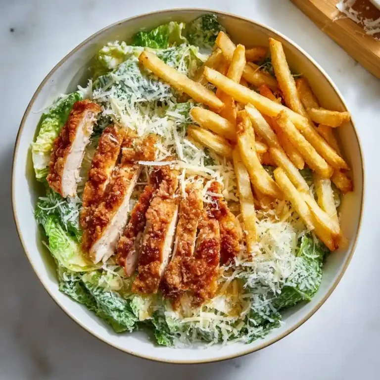 Healthy Chicken Caesar Salad with Crispy Fries and Hot Honey