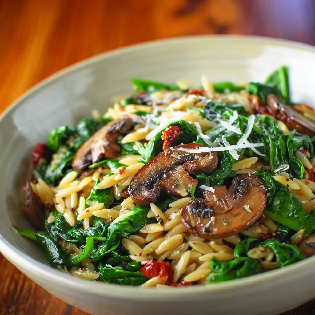 Spinach Mushroom Orzo Recipe for Healthy Balanced Meals