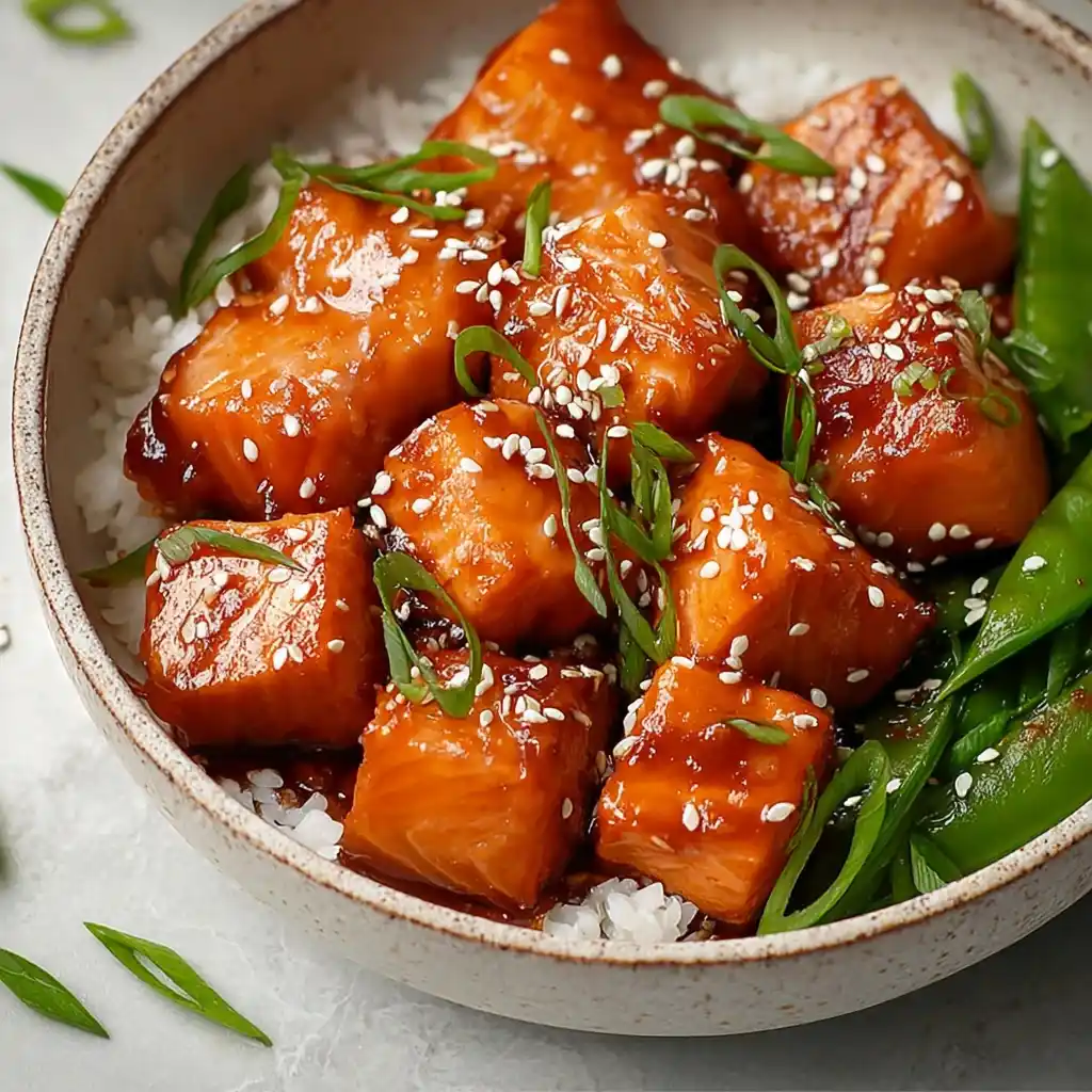 Sweet and Spicy Honey Glazed Salmon Bites