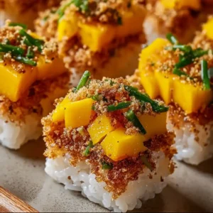 10-Minute Swicy Mango Crispy Rice Sushi Delight