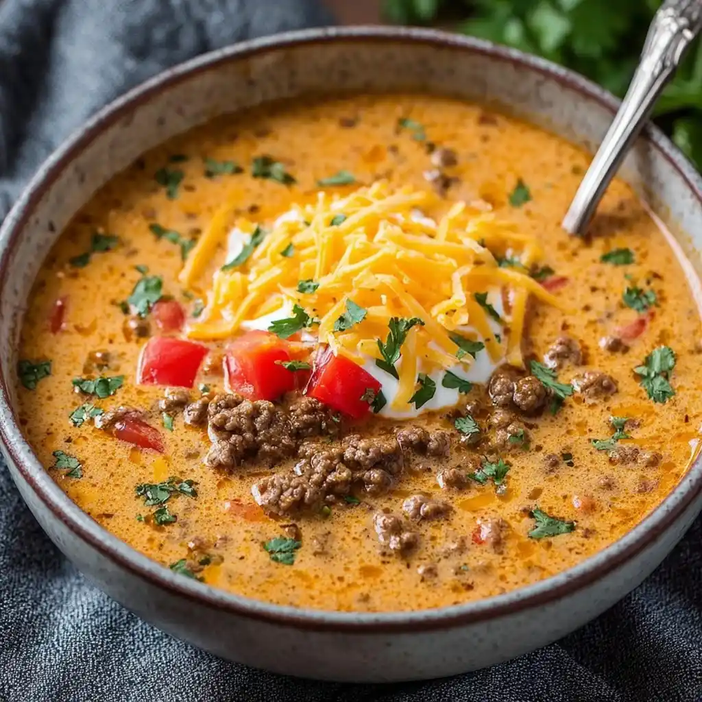 Creamy Cheesy Ground Beef Taco Soup
