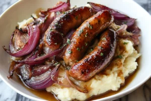 Bangers and Mash with Caramelized Onions