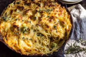 Broccoli Cheddar Spaghetti Casserole