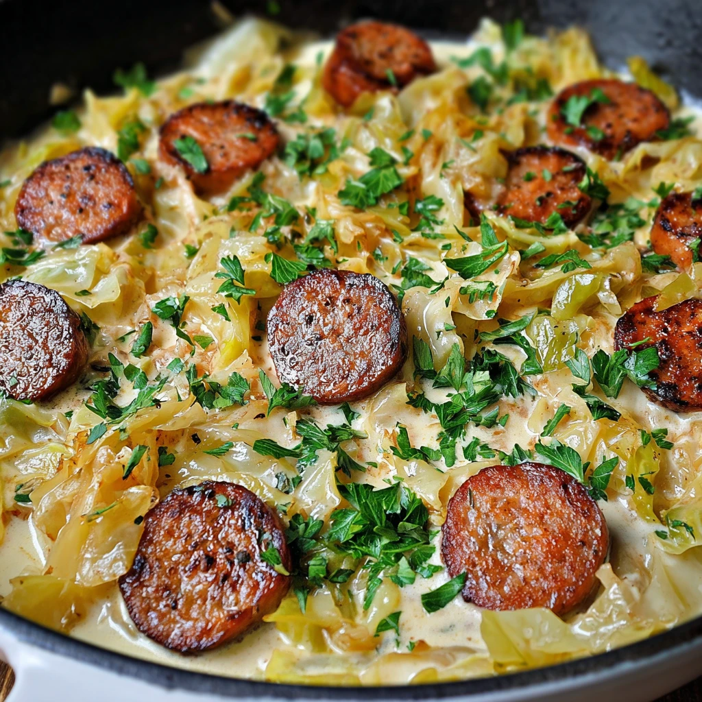 Easy Creamy Cajun Sausage Cabbage Recipe 30 Minute Cajun Sausage Alfredo Quick Cajun Cabbage Sausage Pasta Low Carb Cajun ...