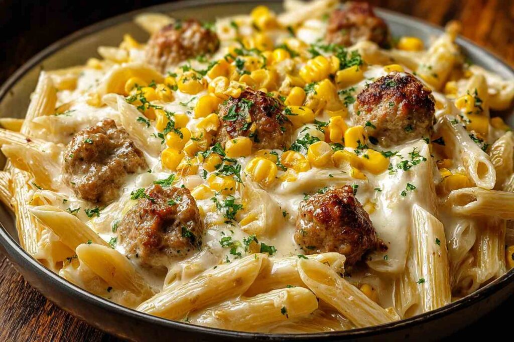 Easy Creamy Corn Sausage Penne Bake Recipe How To Make Sausage Penne Bake Best Sausage And Corn Pasta Bake Corn And Sausag...