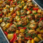 Grilled Chicken Breast with Creamy Herb Sauce, Roasted Potatoes and Sautéed Mushrooms