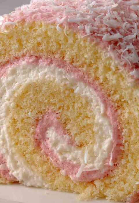 Pink Coconut Swiss Roll Recipe Easy Pink Coconut Swiss Roll Homemade Pink Coconut Swiss Roll Best Coconut Swiss Roll Recip...