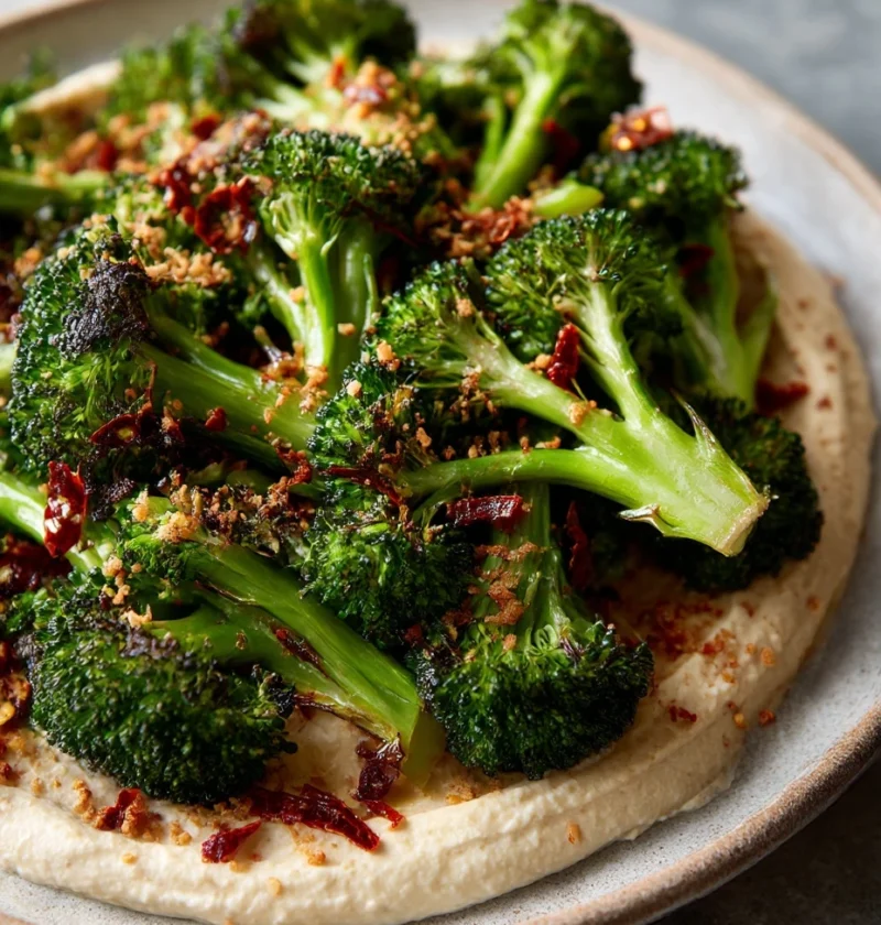Roasted Broccoli Whipped Tofu Recipe Chile Crisp Broccoli Tofu Dish Spicy Chile Crisp Tofu Crunch Vegan Chile Crisp Tofu B...