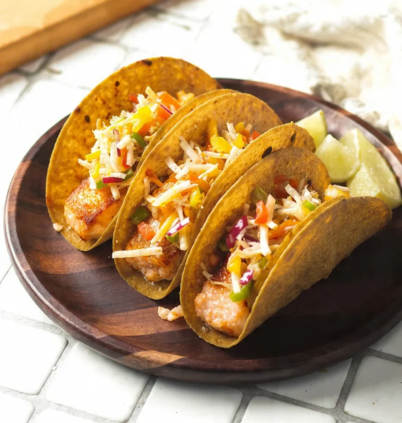 Air Fryer Salmon Tacos Recipe Easy Air Fryer Fish Tacos Healthy Air Fryer Salmon Recipes Fresh Salmon Tacos With Slaw Quic...