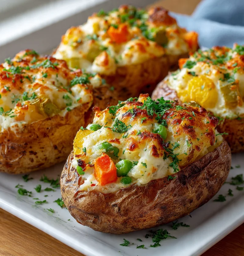 Chicken Pot Pie Stuffed Sweet Potatoes Recipe
