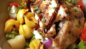 Warm Balsamic Chicken Tortellini Salad