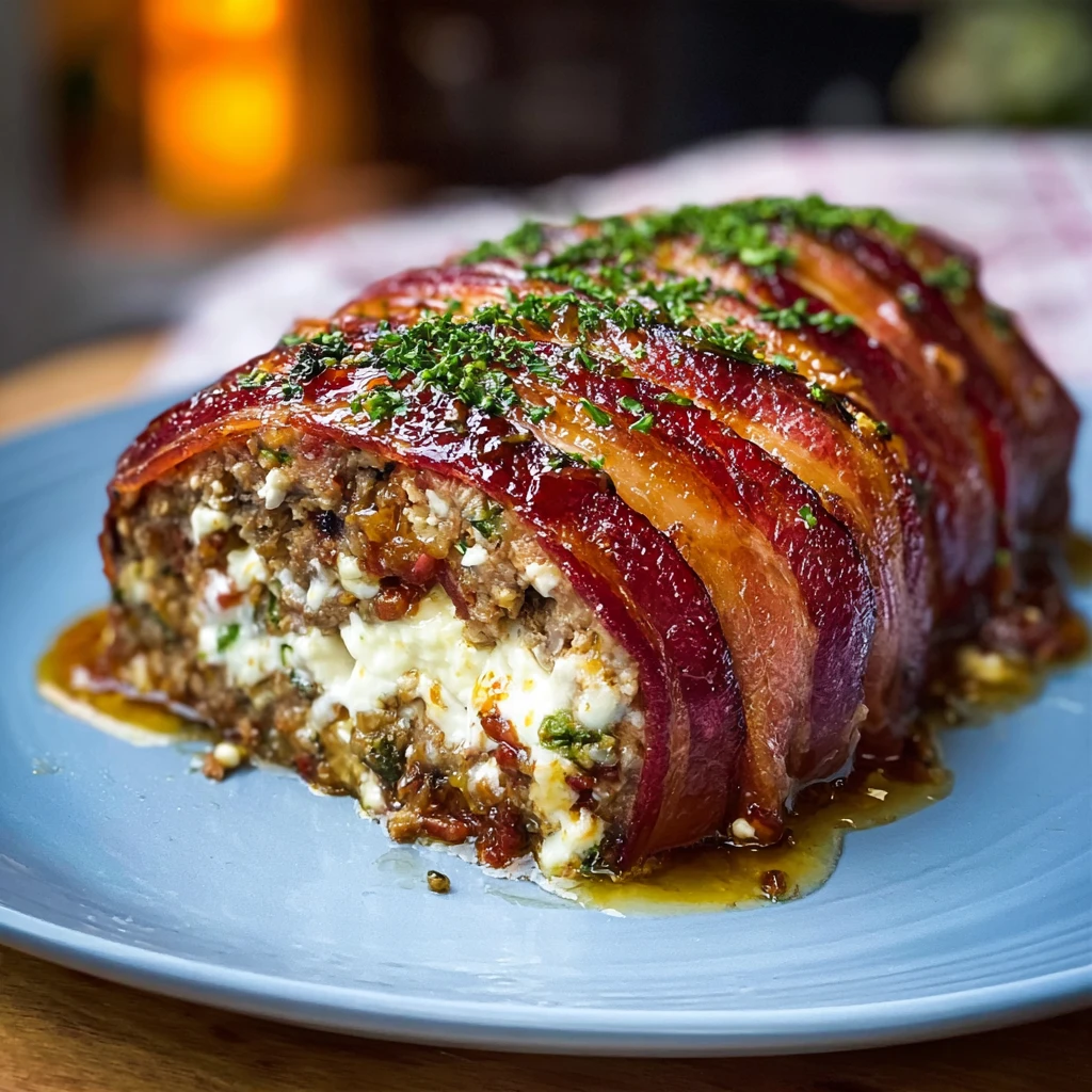 Bacon Wrapped Meatloaf Stuffed Melty Mozzarella