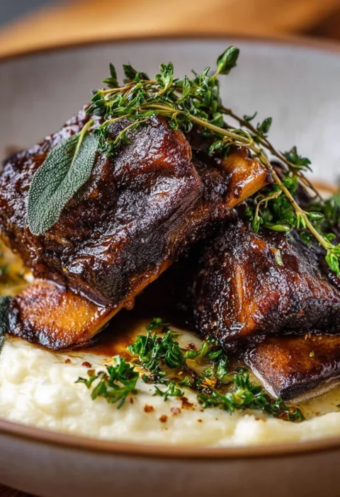 Braised Short Ribs Creamy Herb Sauce