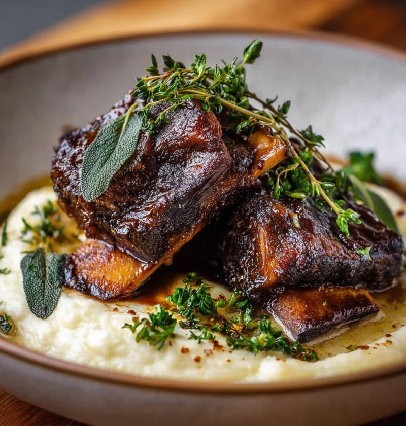 Braised Short Ribs Creamy Herb Sauce