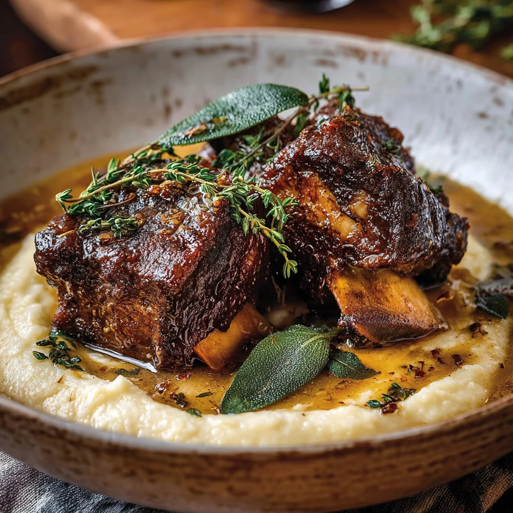 Braised Short Ribs Creamy Herb Sauce