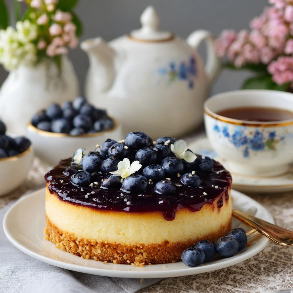 Creamy Custard Cake Blueberries Perfect Tea Time Treat