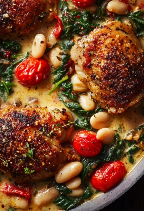 Creamy Skillet Chicken White Bean Stew Onepan Dinner