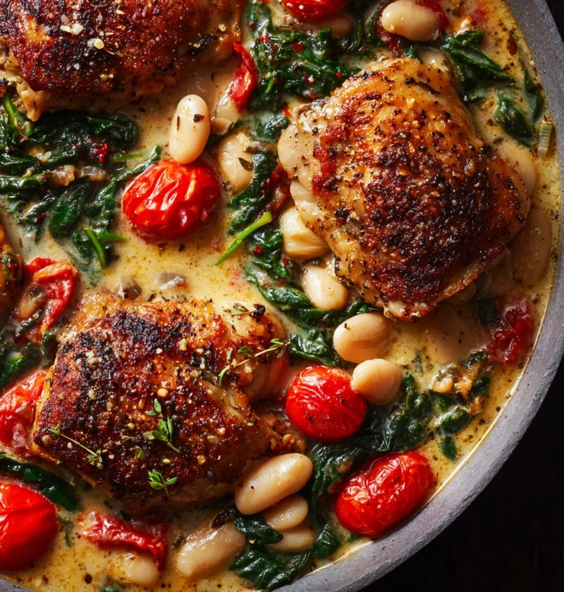 Creamy Skillet Chicken White Bean Stew Onepan Dinner