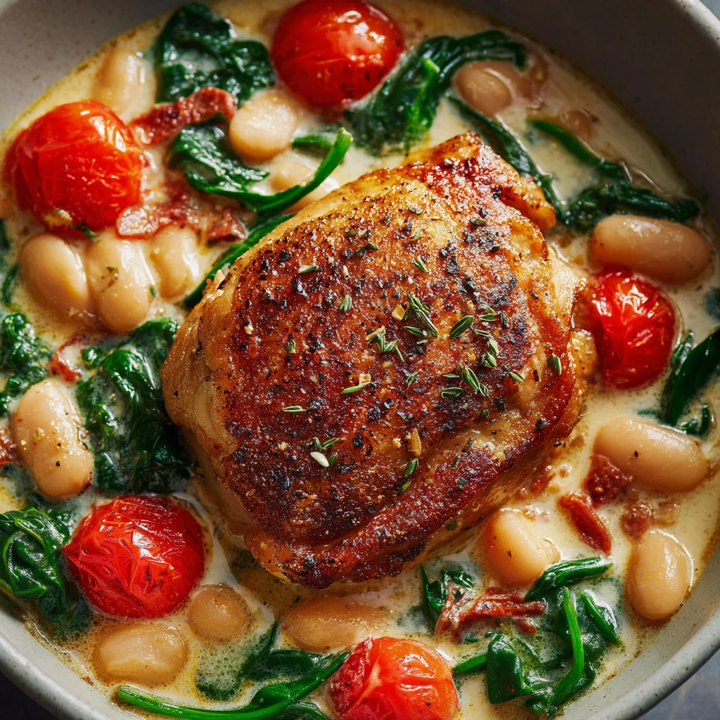 Creamy Skillet Chicken White Bean Stew Onepan Dinner