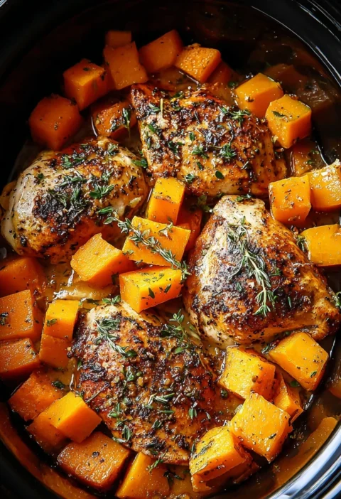 Crockpot Maple Dijon Chicken Butternut Squash