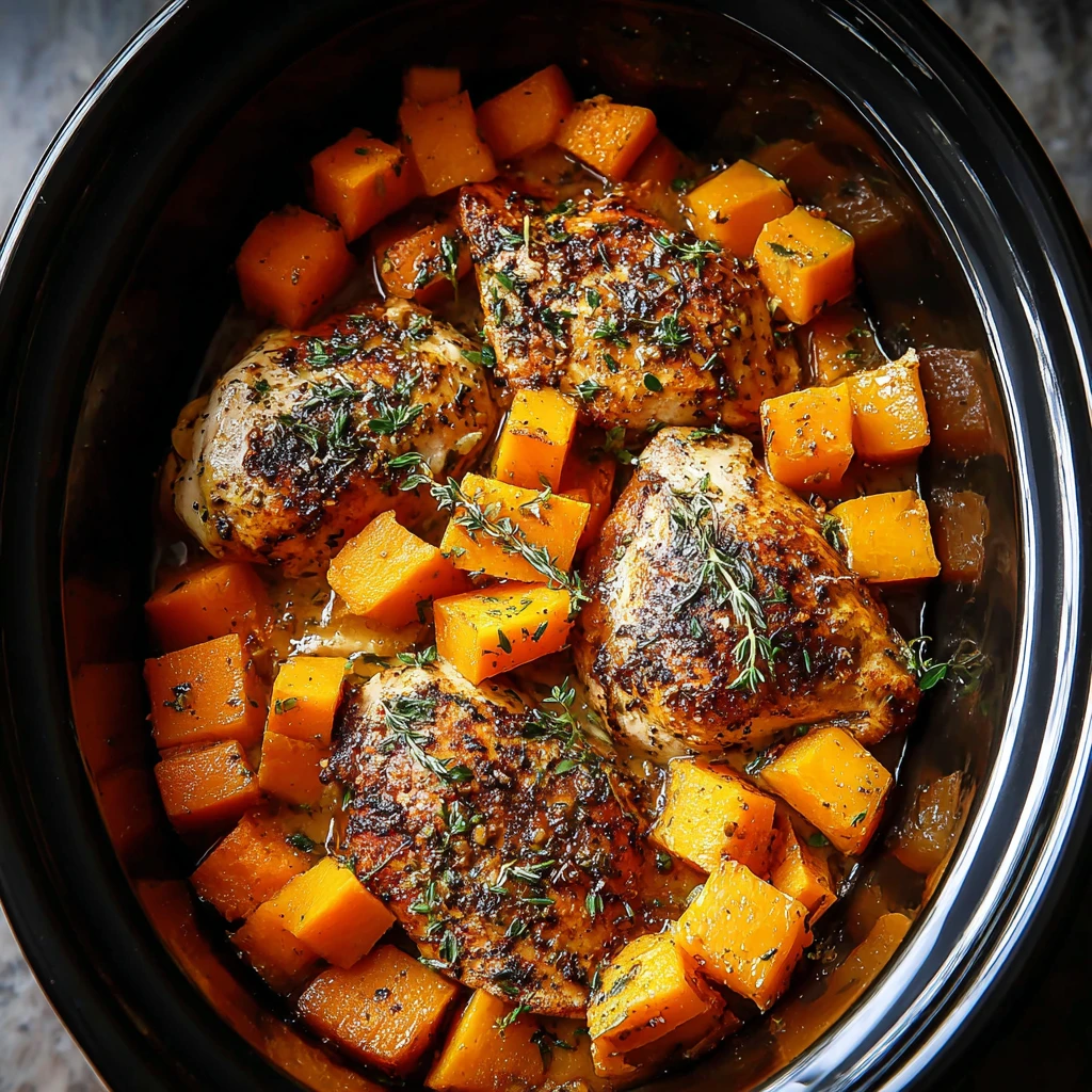 Crockpot Maple Dijon Chicken With Butternut Squash