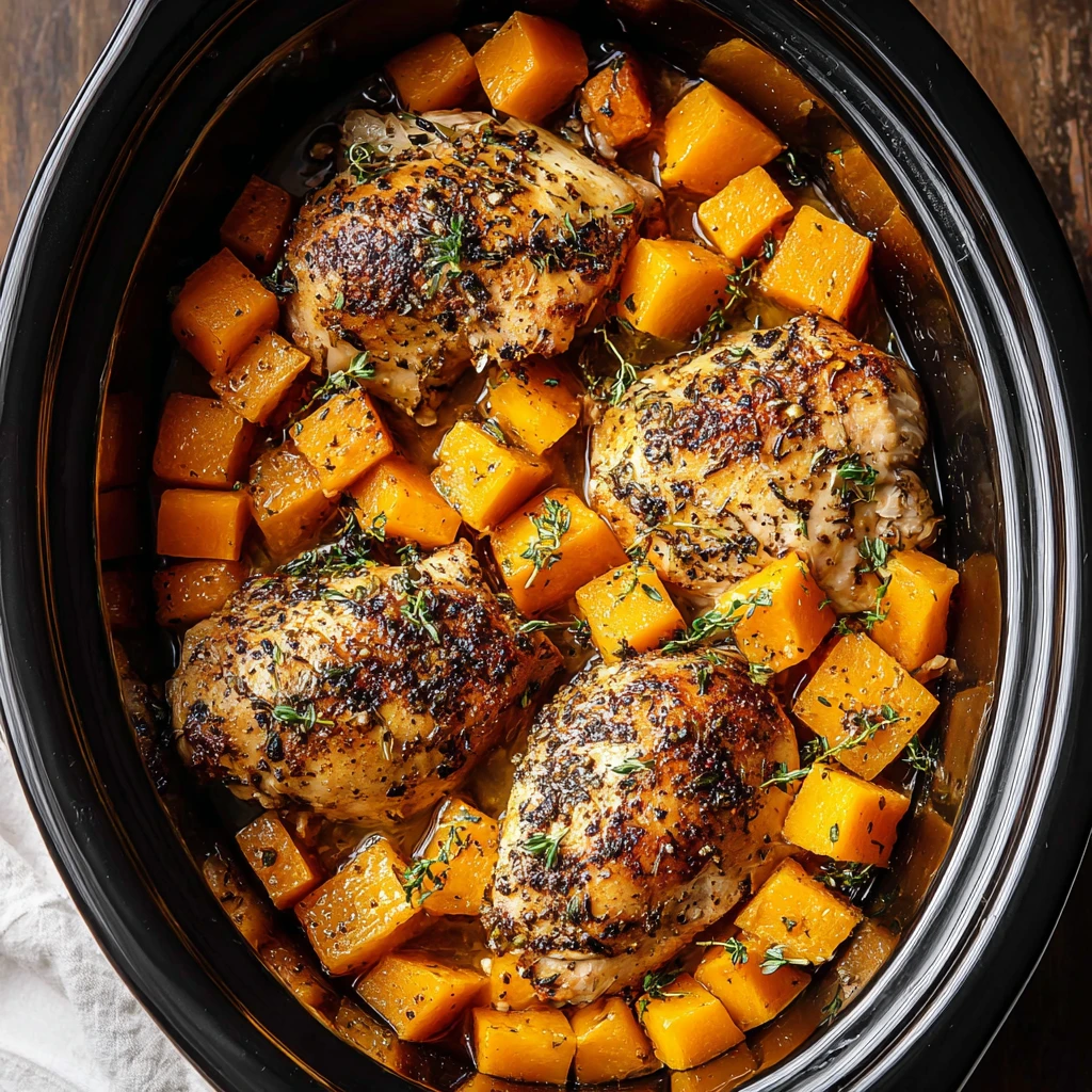 Crockpot Maple Dijon Chicken Butternut Squash