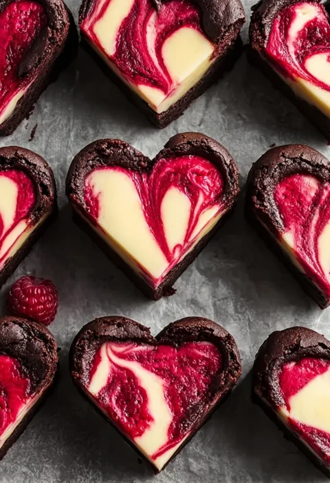 Decadent Heart Shaped Brownies Raspberry Swirl Love