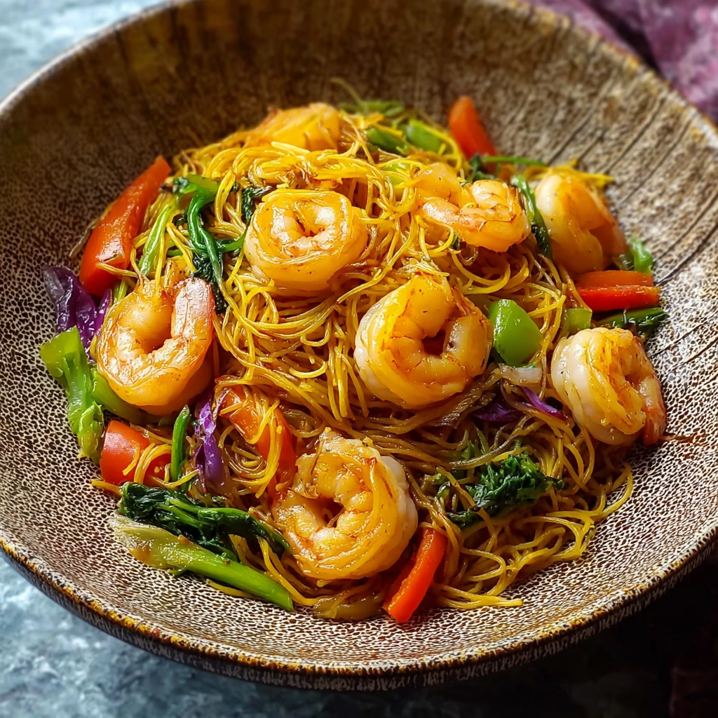 Delicious Singapore Noodles with Shrimp Ready in 30 Minutes
