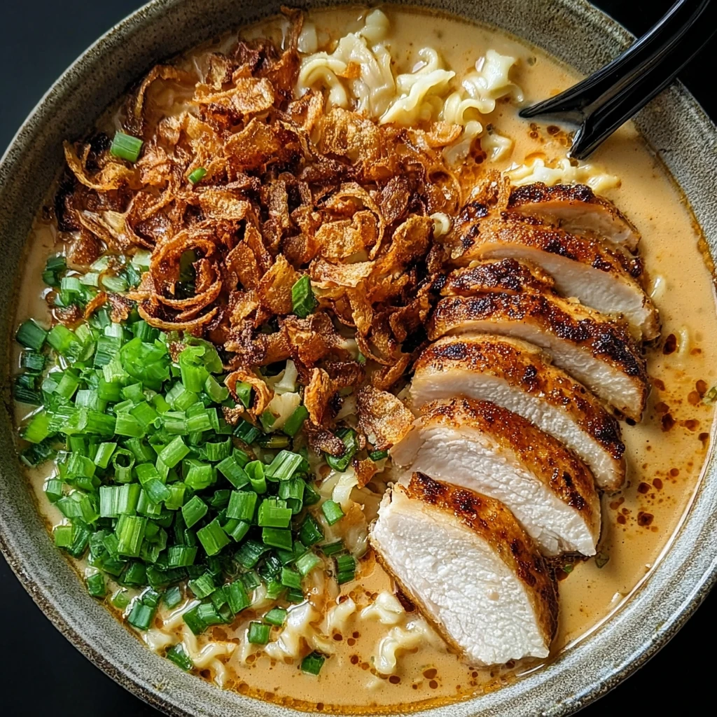 Fiery Chicken Ramen with Creamy Garlic Sauce Recipe