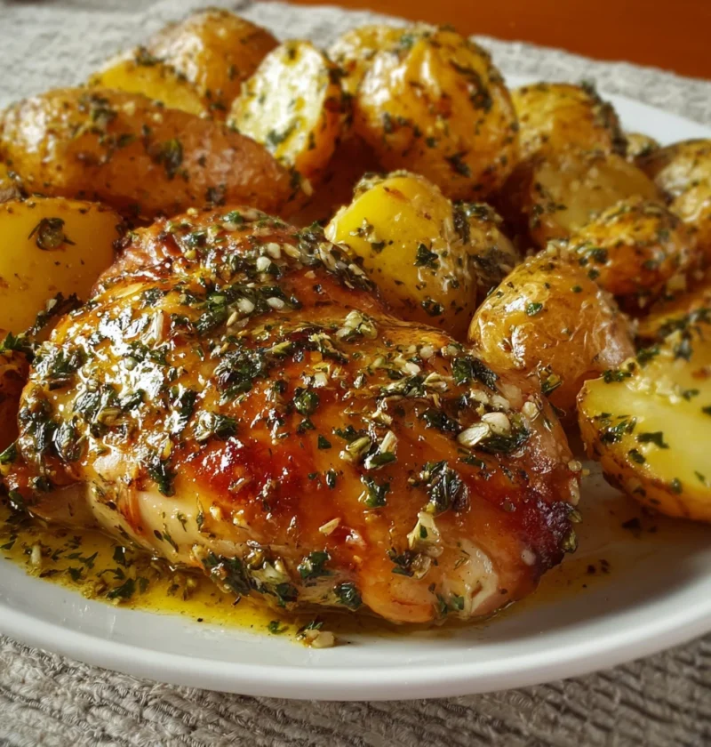 Garlic Butter Herb Roasted Chicken Potatoes Recipe