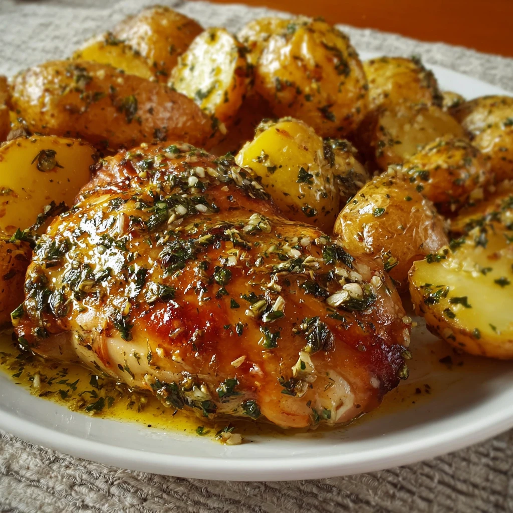 Garlic Butter Herb Roasted Chicken & Potatoes Recipe