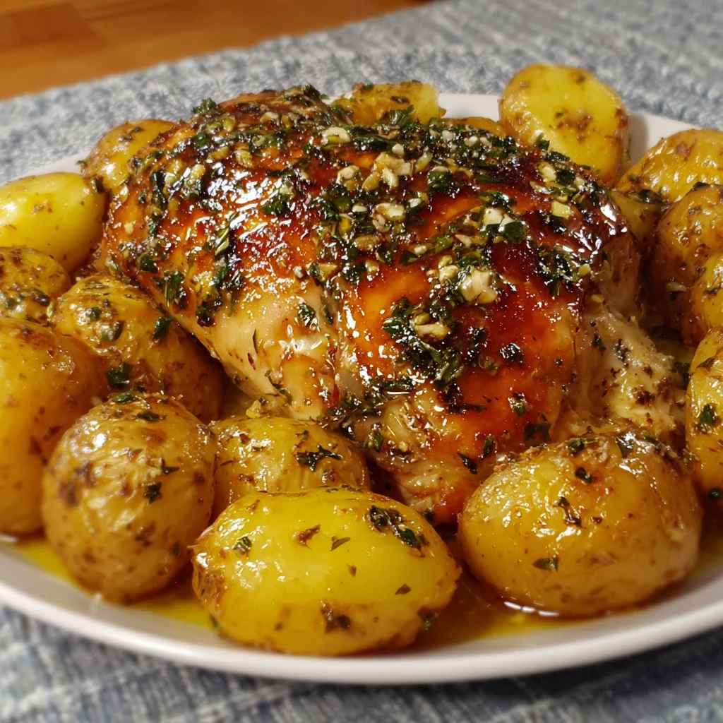 Garlic Butter Herb Roasted Chicken Potatoes Recipe