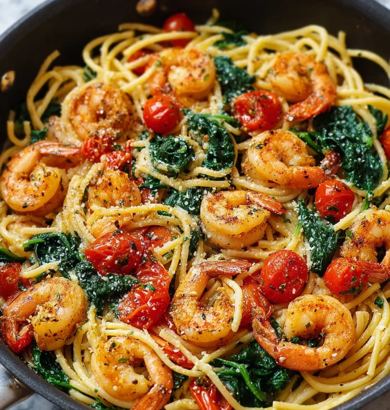Tomato Spinach Shrimp Pasta