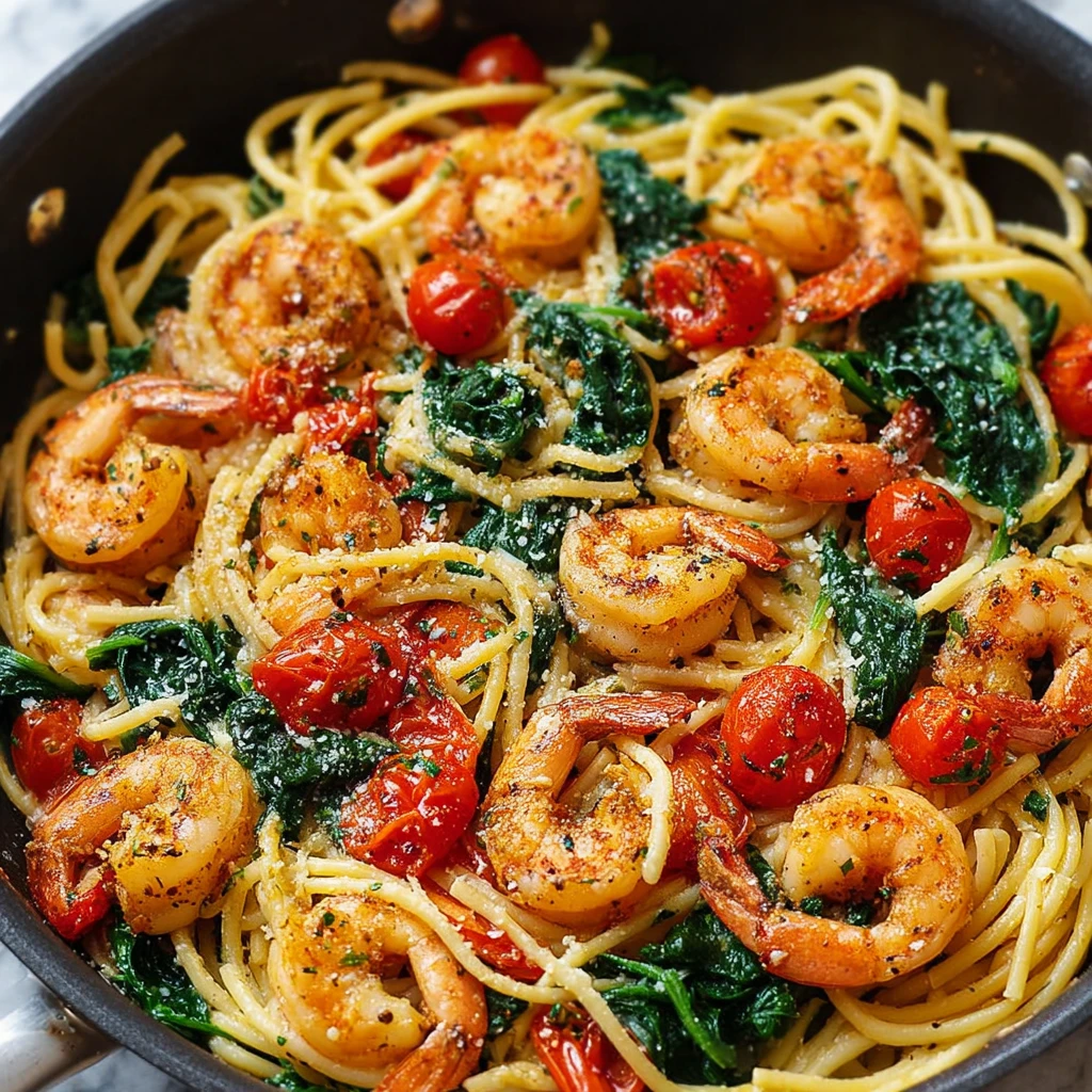 Tomato Spinach Shrimp Pasta
