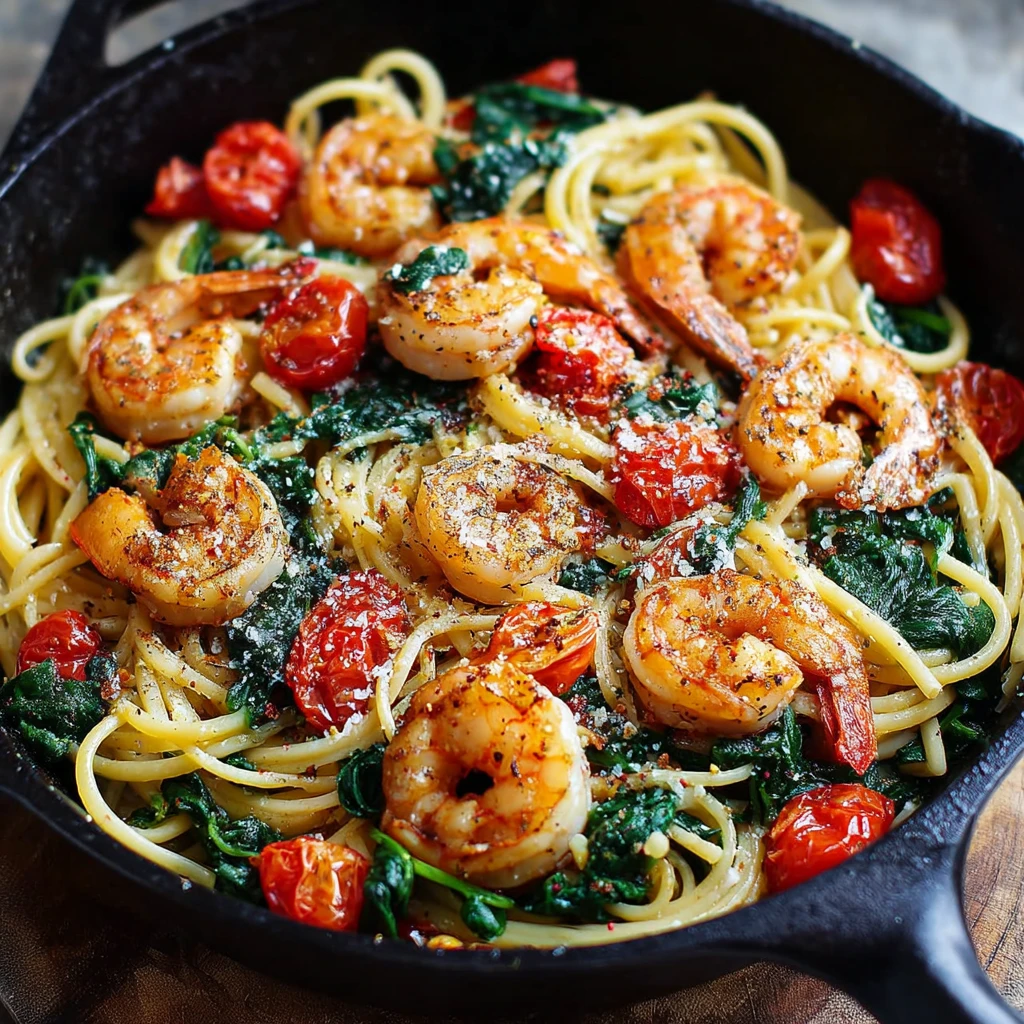 Tomato Spinach Shrimp Pasta