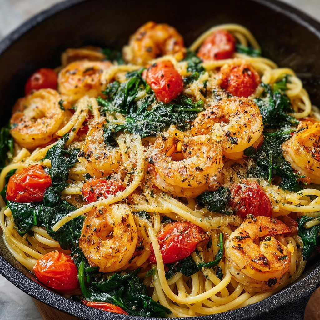 Tomato Spinach Shrimp Pasta
