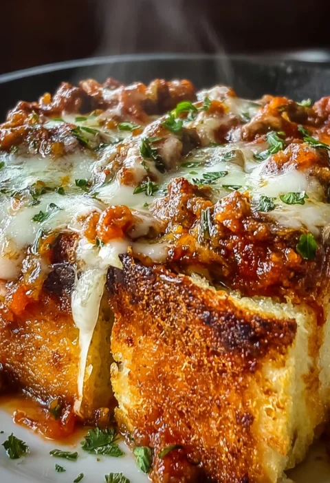 Cheesy Garlic Bread Lasagna Skillet