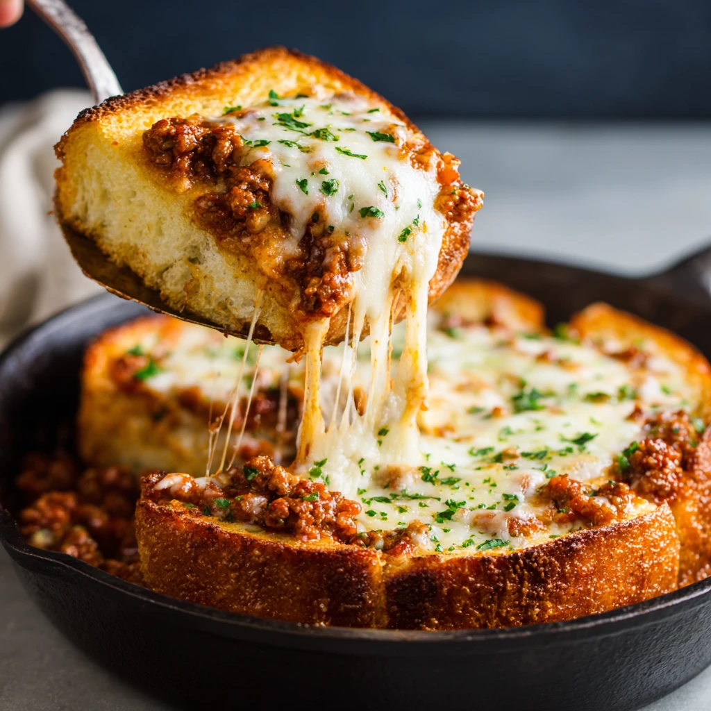 Cheesy Garlic Bread Lasagna Skillet